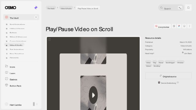 Play/Pause Video on Scroll [Resource] - Osmo