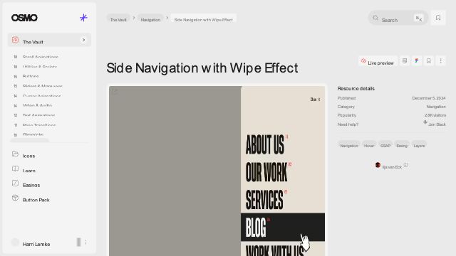 Side Navigation with Wipe Effect [Resource] - Osmo
