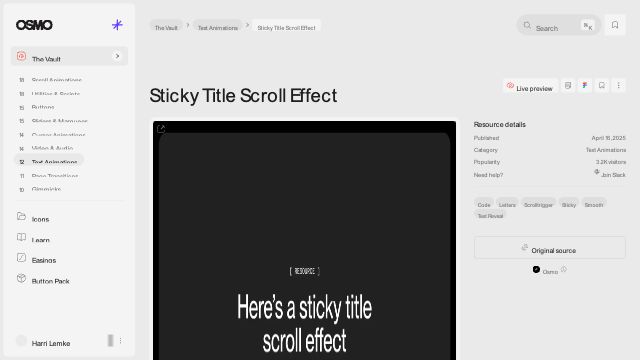 Sticky Title Scroll Effect [Resource] - Osmo