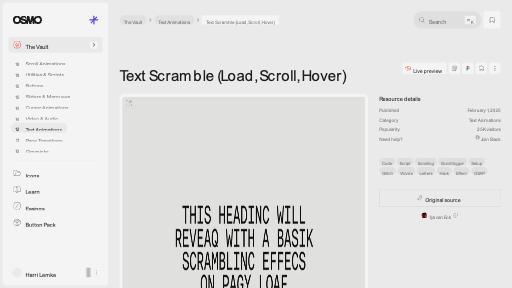 Text Scramble (Load, Scroll, Hover) [Resource] - Osmo